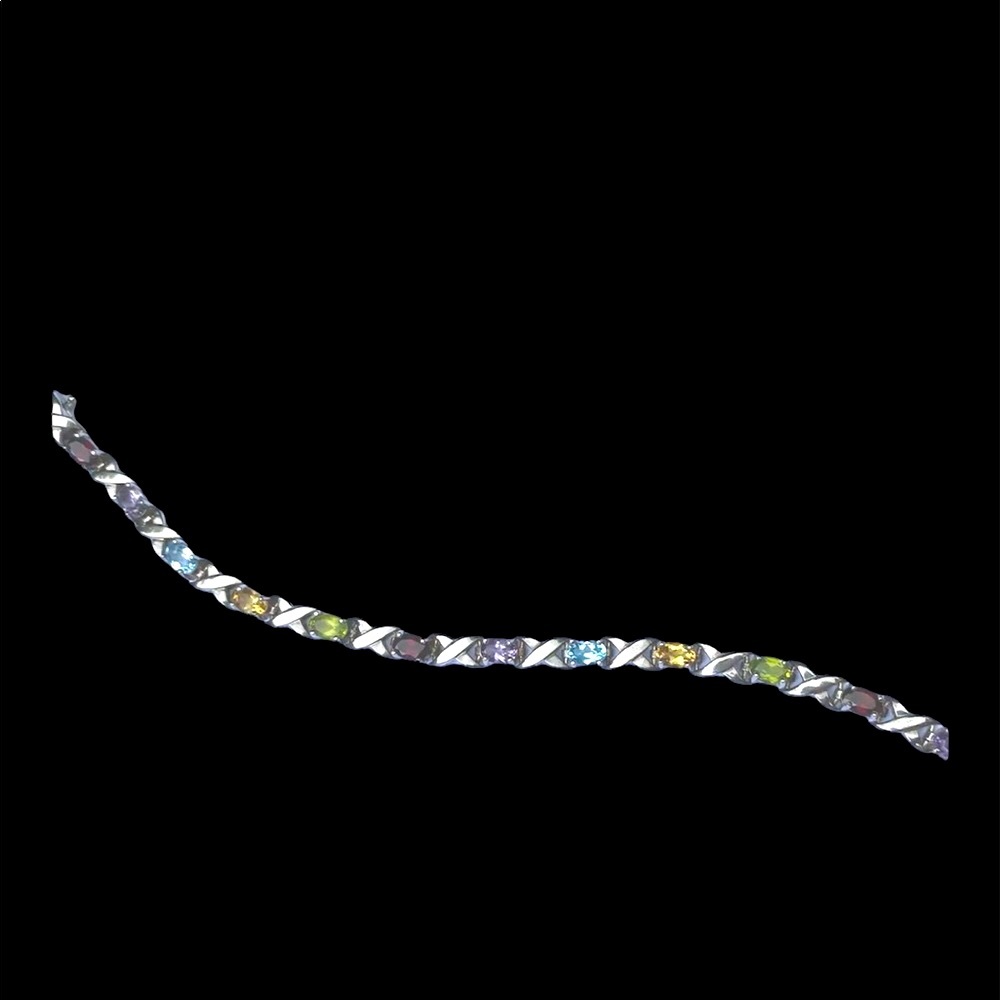 Sterling silver multi-gem stone bracelet 7” - Picture 3 of 13